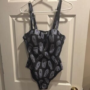 Sourpuss Black and Gray Coffin Print Top